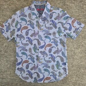 Robert Graham Notre Dame Shirt‎ Mens XL Paisley Blue Classic Fit Short Sleeve